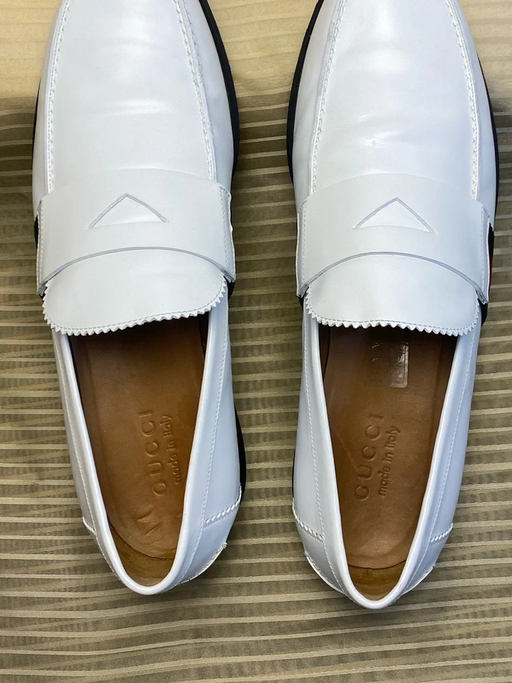GUCCI White Leather Men's classic Loafers, 8.5